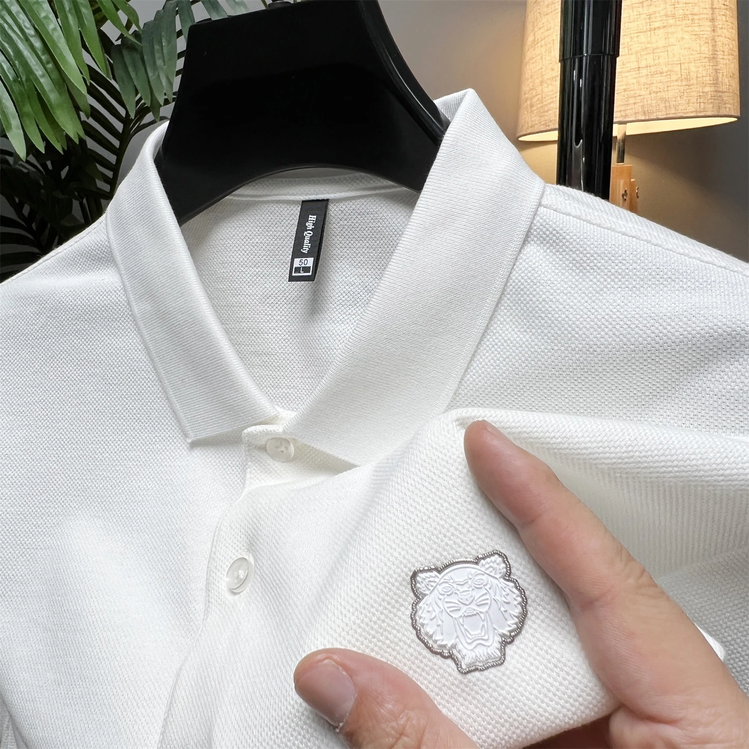 Роскошная брендовая Мужская рубашка поло из 100% хлопка 2023, летняя Мужская футболка с вышивкой в виде головы тигра, Корейская повседневная мужская одежда Изображение 3