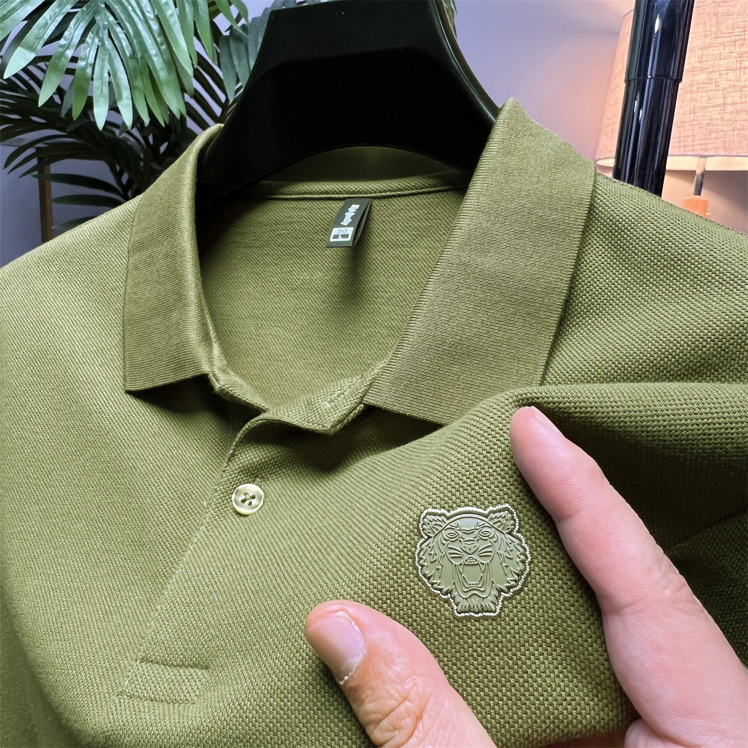 Роскошная брендовая Мужская рубашка поло из 100% хлопка 2023, летняя Мужская футболка с вышивкой в виде головы тигра, Корейская повседневная мужская одежда Изображение 4