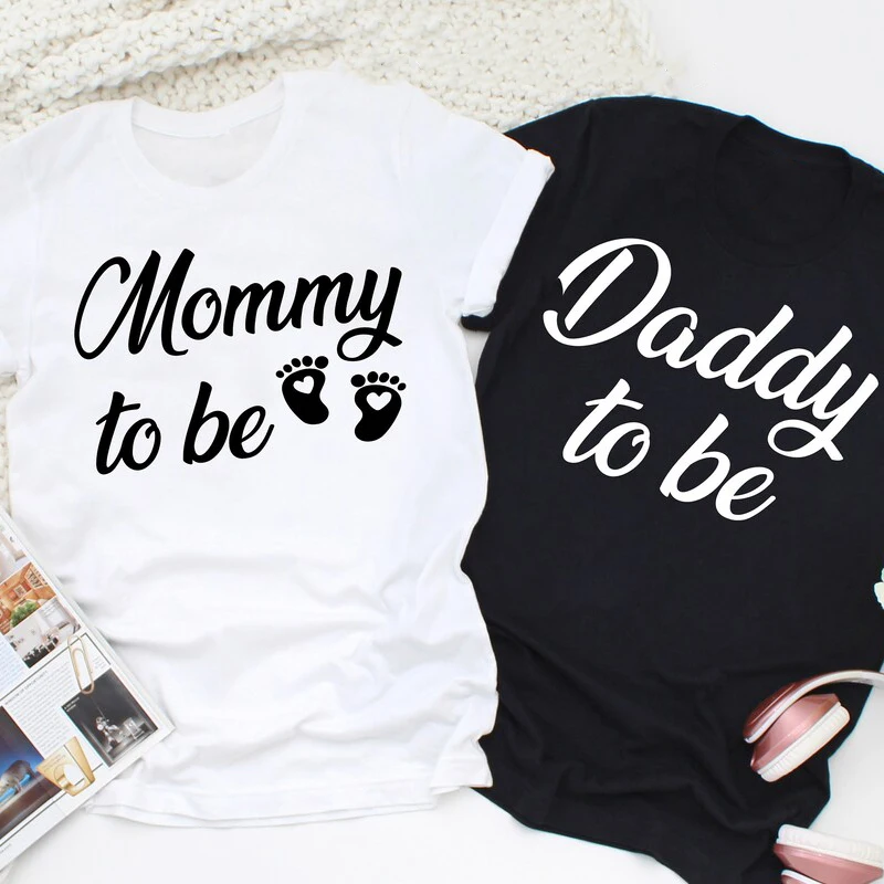 Футболки для будущих мам и пап, забавные хлопковые футболки для мамы и папы с коротким рукавом, подходящие к футболке с объявлением о беременности Изображение 0