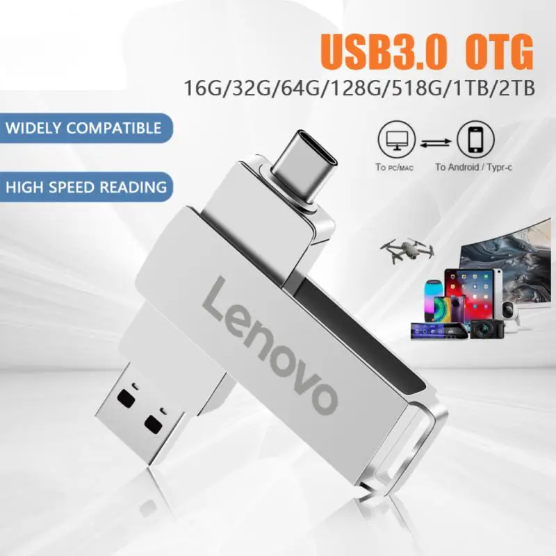 Lenovo Usb C Флэш-Накопитель 1 ТБ Usb 3.0 128 ГБ Флэш-памяти Usb 2 ТБ Флешки 512 гб Высокоскоростной Usb-Накопитель Для Ноутбука / Телефона Adroid Изображение 1
