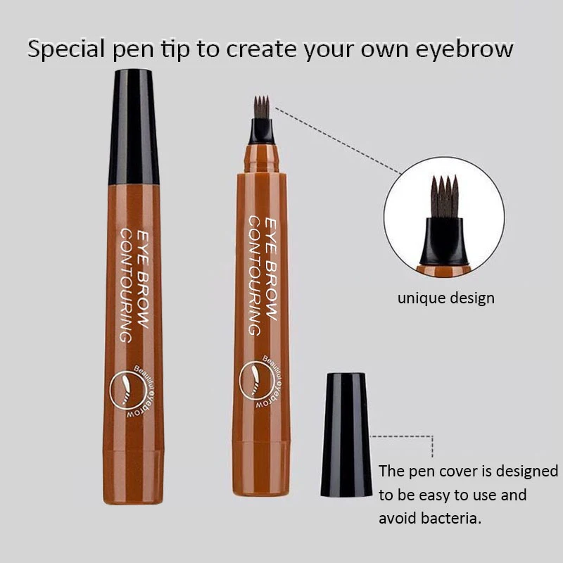 Водонепроницаемый карандаш для бровей с 4 вилочными наконечниками, жидкий карандаш для бровей, темно-коричневая ручка для бровей с микроблейдингом, Черная ручка для татуировки бровей, 1 шт. Изображение 5