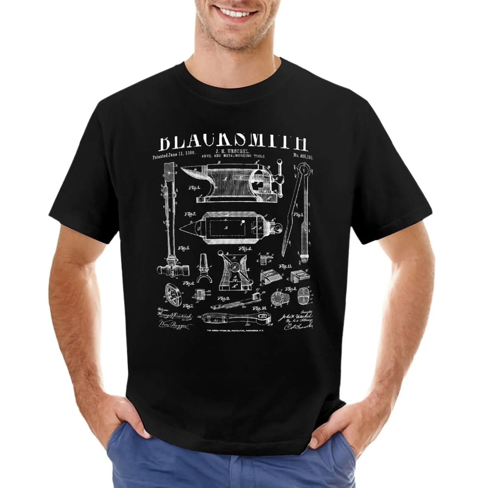 Кузнечная наковальня и инструменты, винтажная футболка с рисунком в виде патента, эстетическая одежда, футболки для мальчиков, мужские футболки в упаковке Изображение 0