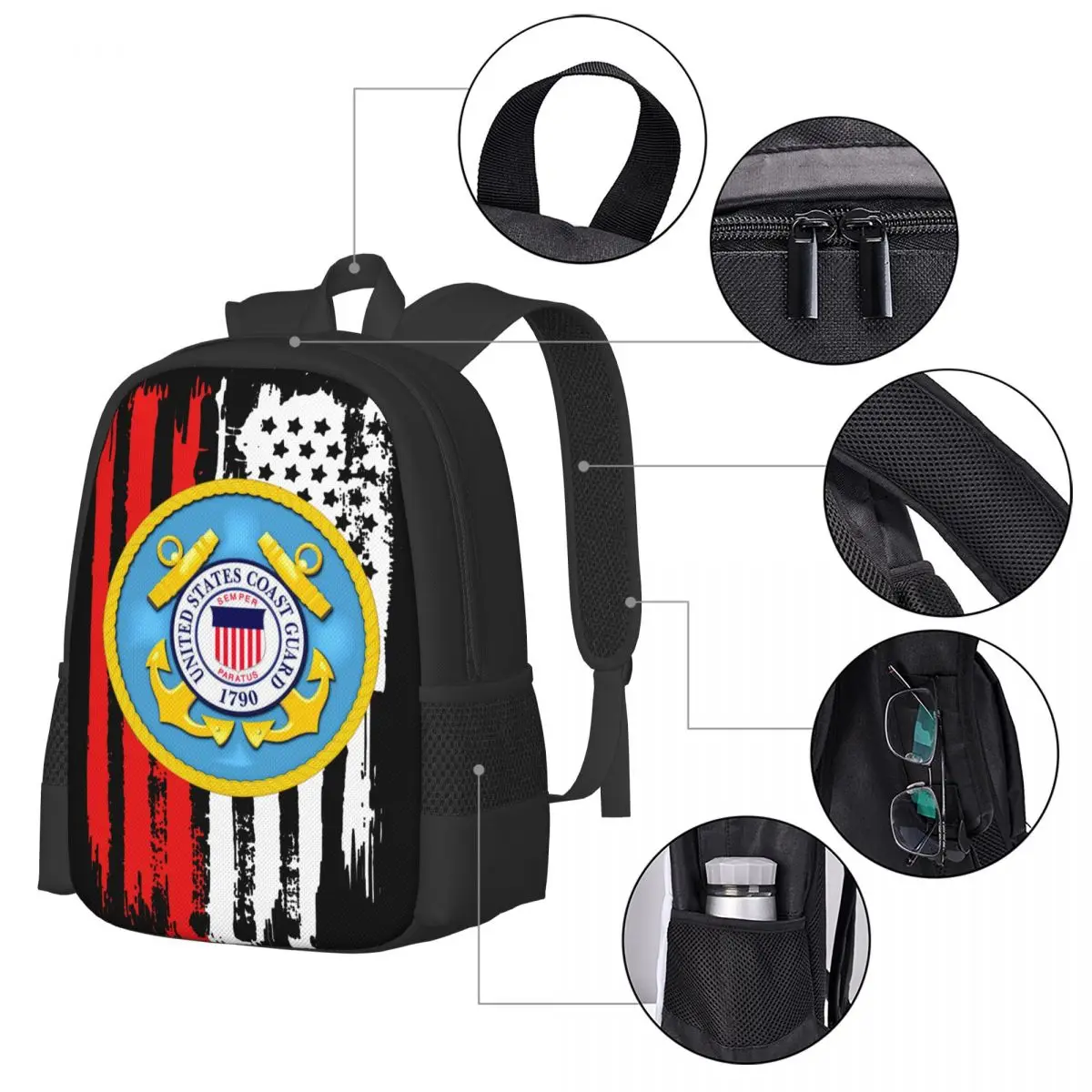 Береговая охрана США, простая стильная студенческая школьная сумка, водонепроницаемый повседневный рюкзак большой вместимости, дорожный рюкзак для ноутбука Изображение 2