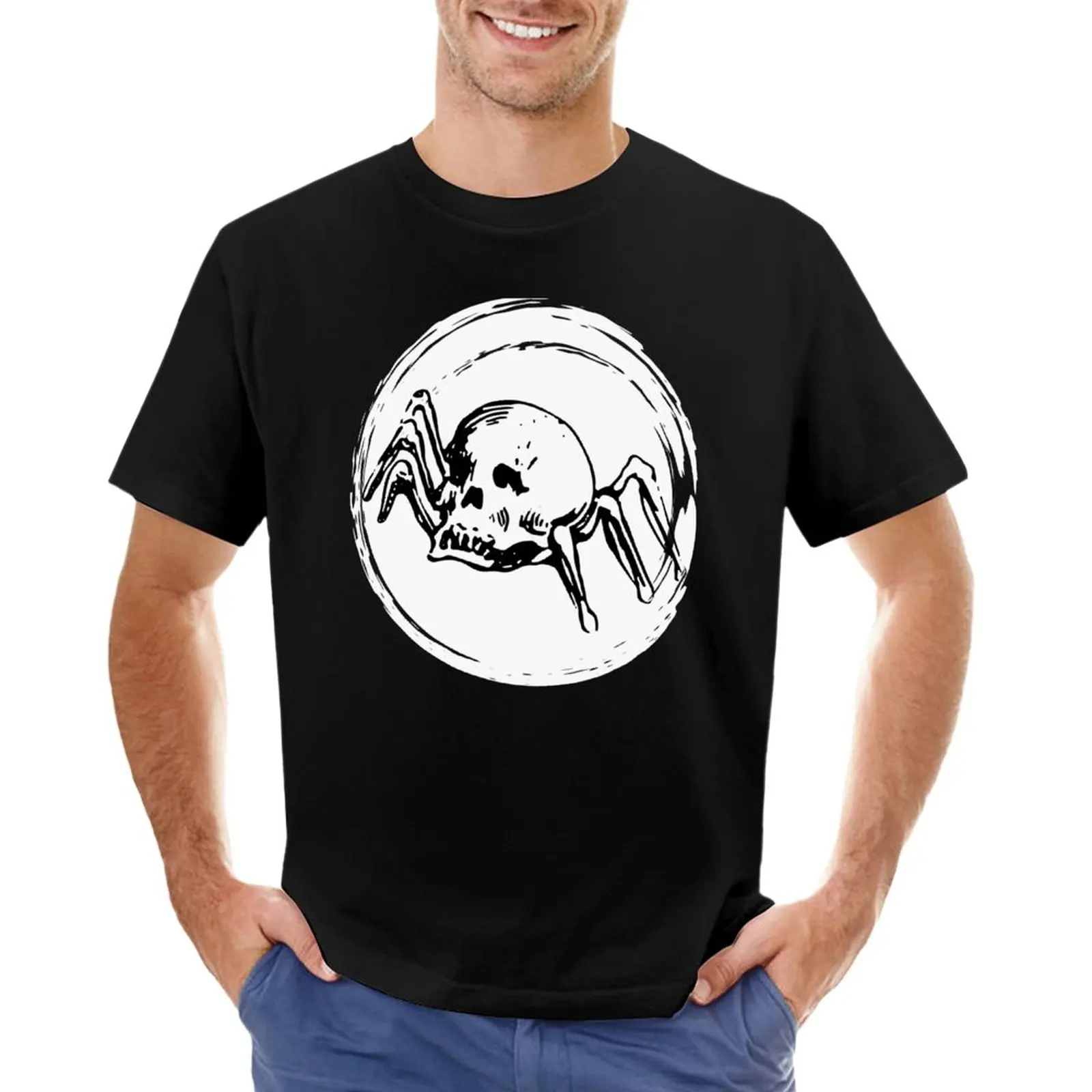 Футболка в стиле ретро с черепом паука, футболки больших размеров, футболки оверсайз для мужчин Изображение 0