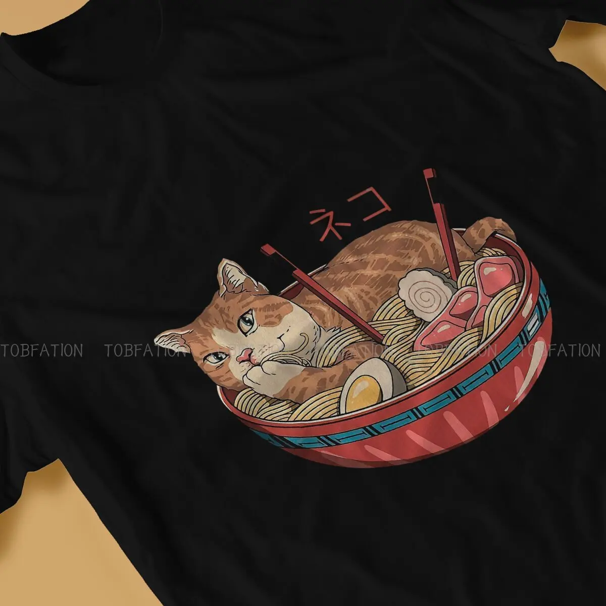 The Great Ramen Cat Kanagawa Повседневная футболка The Great Ramen off Kanagawa Креативная Уличная Одежда Для Отдыха Футболка Мужская Футболка Специальный Подарок Изображение 3