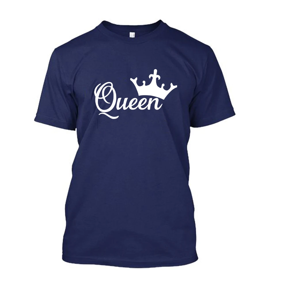 Пара футболок Летние мужские / женские футболки King Queen из цельного хлопка, футболки высокого качества, одежда для любителей моды Изображение 1