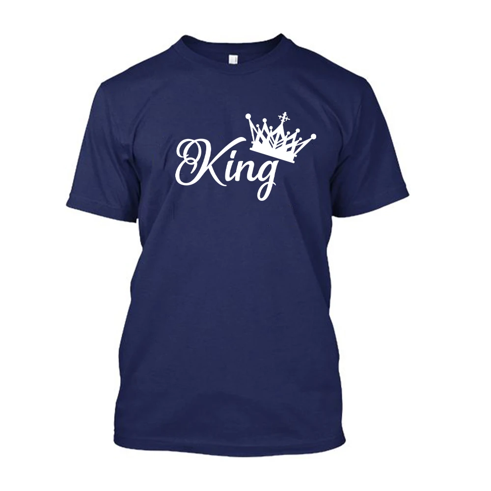 Пара футболок Летние мужские / женские футболки King Queen из цельного хлопка, футболки высокого качества, одежда для любителей моды Изображение 2