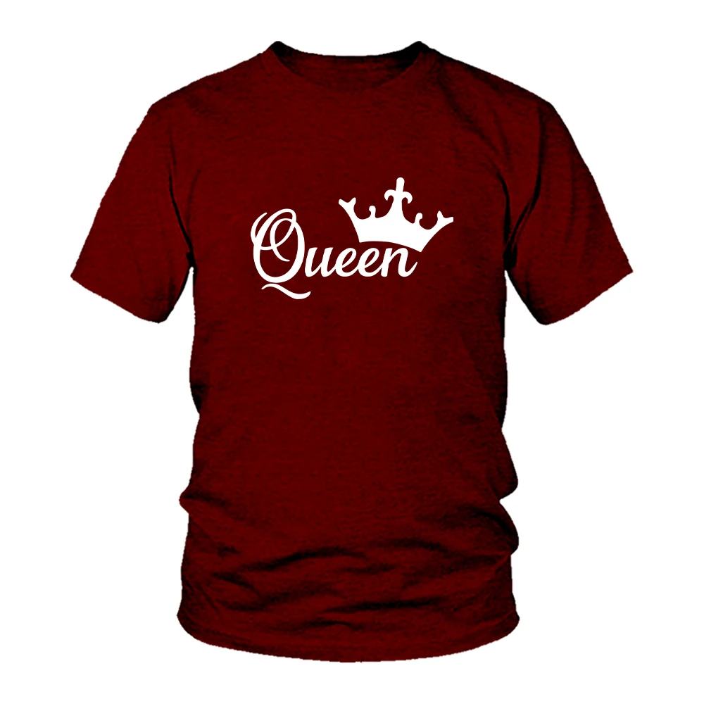 Пара футболок Летние мужские / женские футболки King Queen из цельного хлопка, футболки высокого качества, одежда для любителей моды Изображение 3