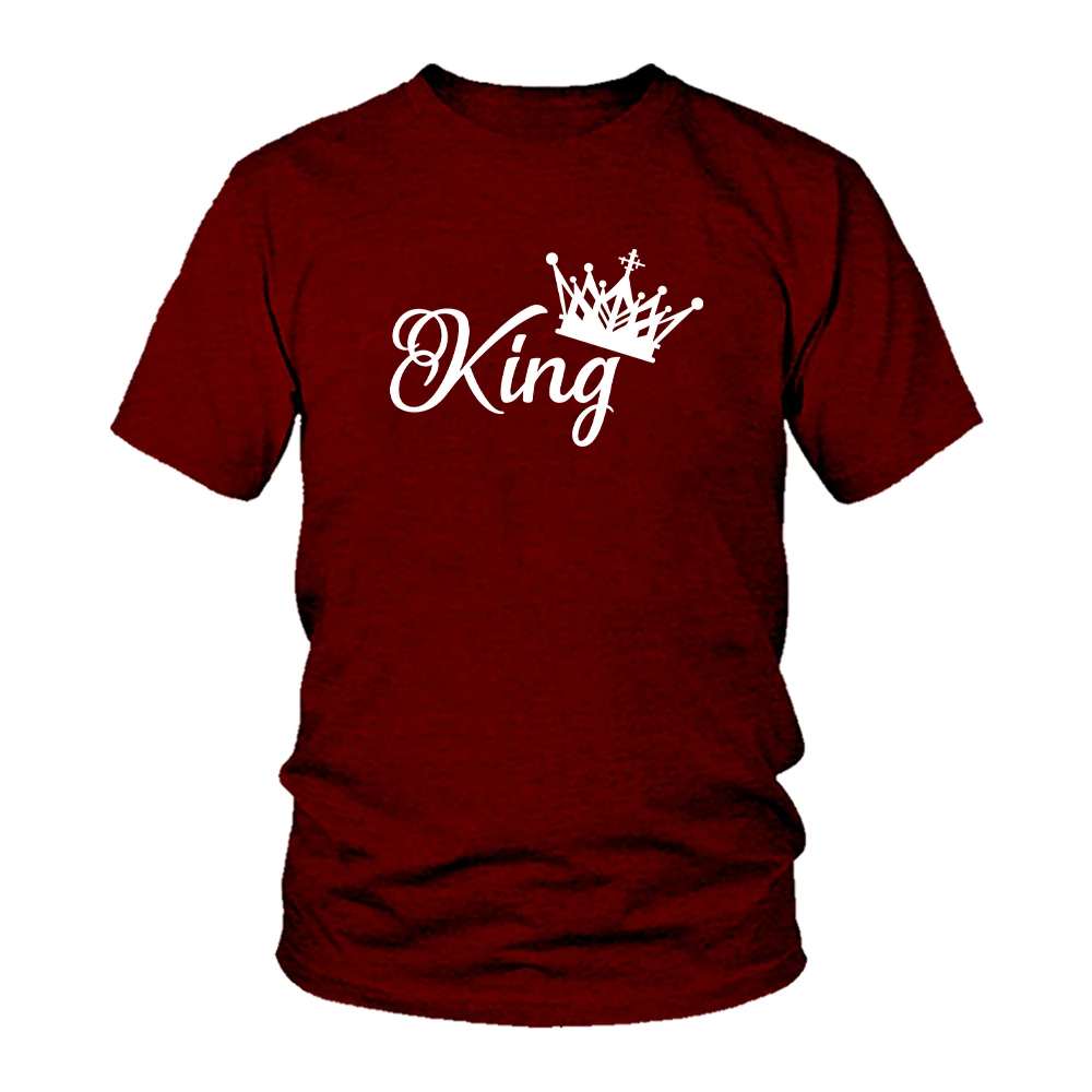 Пара футболок Летние мужские / женские футболки King Queen из цельного хлопка, футболки высокого качества, одежда для любителей моды Изображение 4