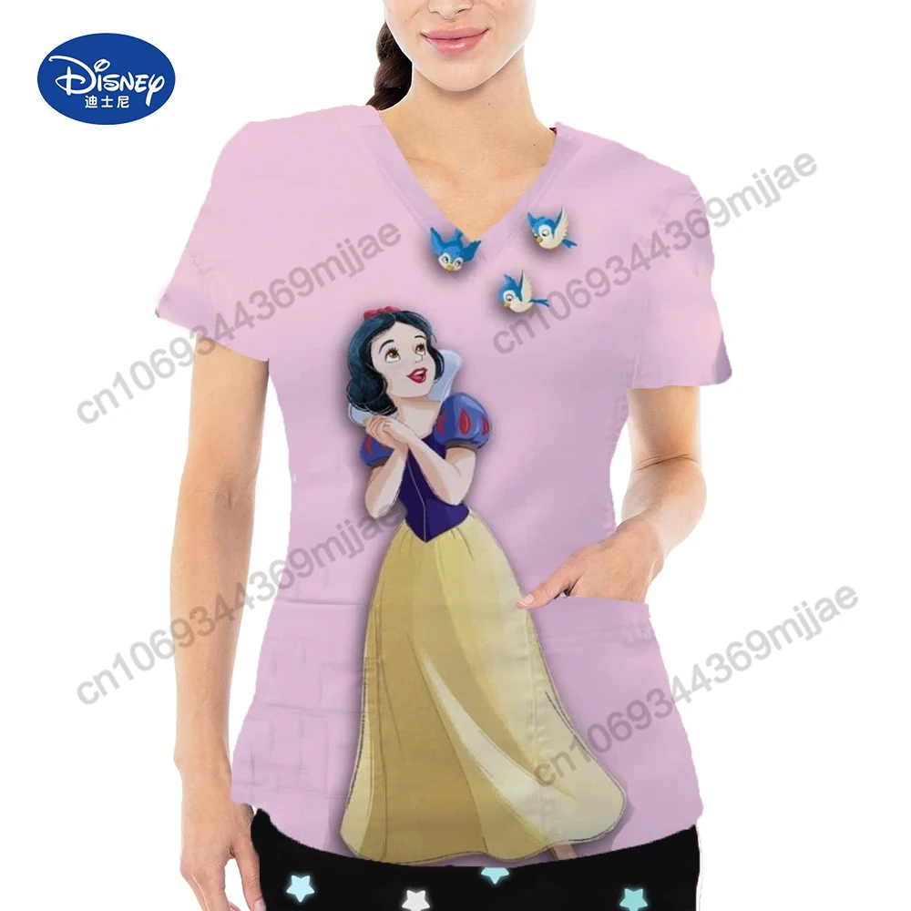 Женские футболки Disney с V-образным вырезом и карманом для женщин, Женская футболка, Летние топы, Одежда Y2k, Женская Корейская модная Женская блузка 2023 Изображение 2