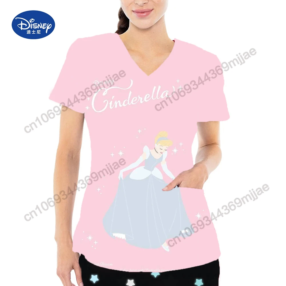 Женские футболки Disney с V-образным вырезом и карманом для женщин, Женская футболка, Летние топы, Одежда Y2k, Женская Корейская модная Женская блузка 2023 Изображение 5