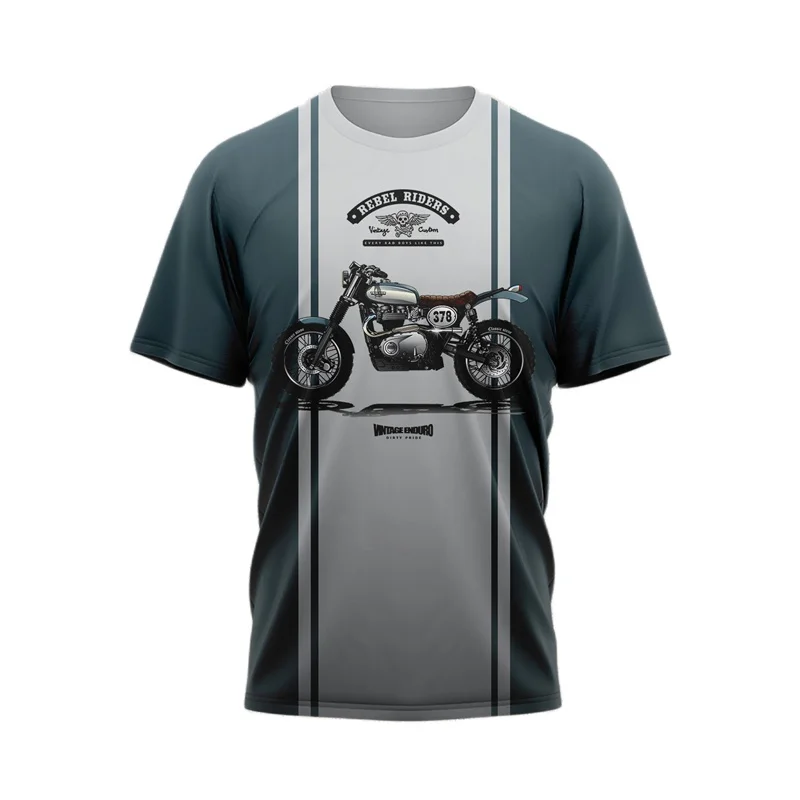 Новая мужская футболка с 3D-печатью, механический внедорожный мотоцикл, футболка с рисунком, Свободные топы с коротким рукавом уличной моды Оверсайз Изображение 4