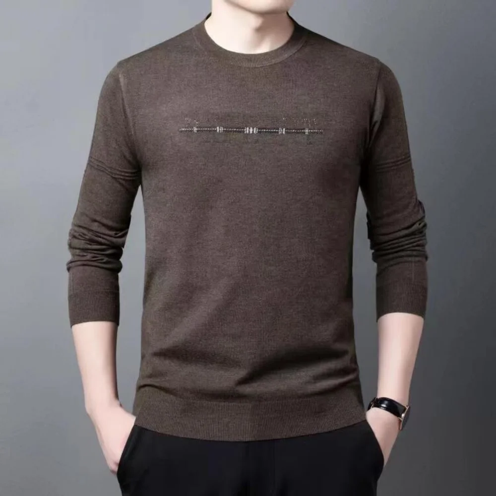 Высококачественные мужские новые повседневные рубашки с лацканами, длинным рукавом и круглым вырезом, дышащие шерстяные трикотажные пуловеры. Изображение 0