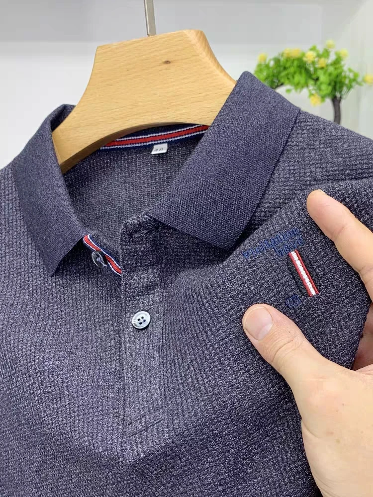 Модная брендовая мужская рубашка поло с вышивкой и длинными рукавами 2023, весенне-осенний лацкан, высококачественная деловая повседневная монохромная футболка Изображение 1