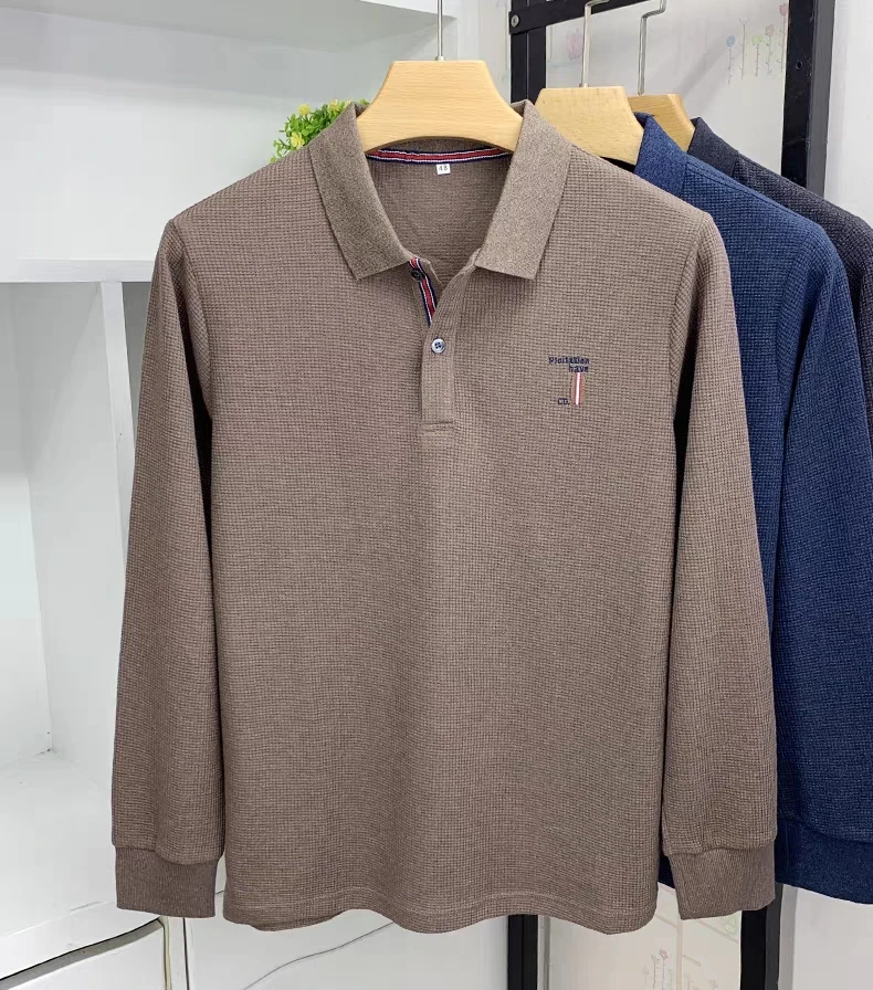 Модная брендовая мужская рубашка поло с вышивкой и длинными рукавами 2023, весенне-осенний лацкан, высококачественная деловая повседневная монохромная футболка Изображение 4