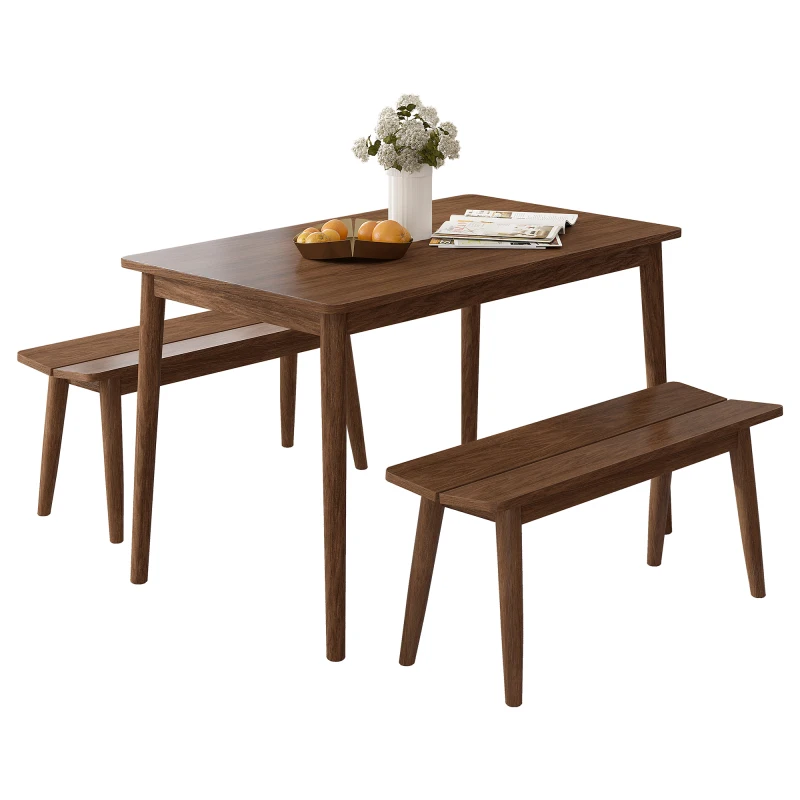 Набор деревянных обеденных столов из 3 предметов, кухонная мебель на 4 персоны, современный столовый набор с 2 скамейками, просторная столешница для кухни-столовой Изображение 1