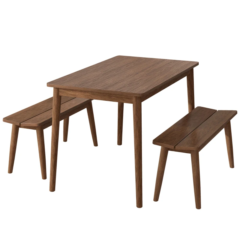 Набор деревянных обеденных столов из 3 предметов, кухонная мебель на 4 персоны, современный столовый набор с 2 скамейками, просторная столешница для кухни-столовой Изображение 2