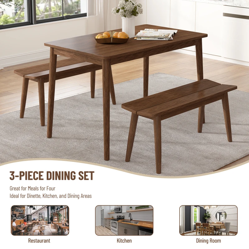 Набор деревянных обеденных столов из 3 предметов, кухонная мебель на 4 персоны, современный столовый набор с 2 скамейками, просторная столешница для кухни-столовой Изображение 4