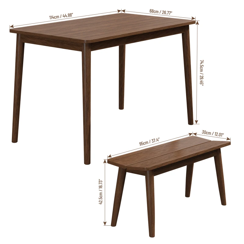 Набор деревянных обеденных столов из 3 предметов, кухонная мебель на 4 персоны, современный столовый набор с 2 скамейками, просторная столешница для кухни-столовой Изображение 5