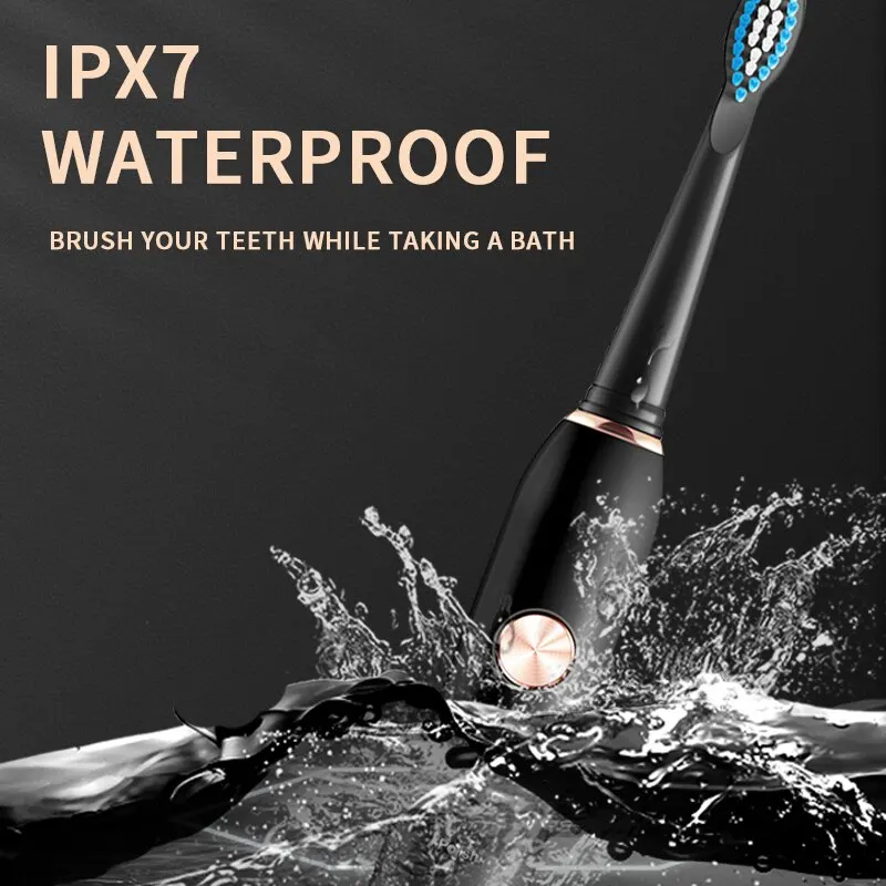 Черно-белая звуковая электрическая зубная щетка для мужчин и женщин, 5-режимная зарядка через USB, водонепроницаемость IPX7   Изображение 4