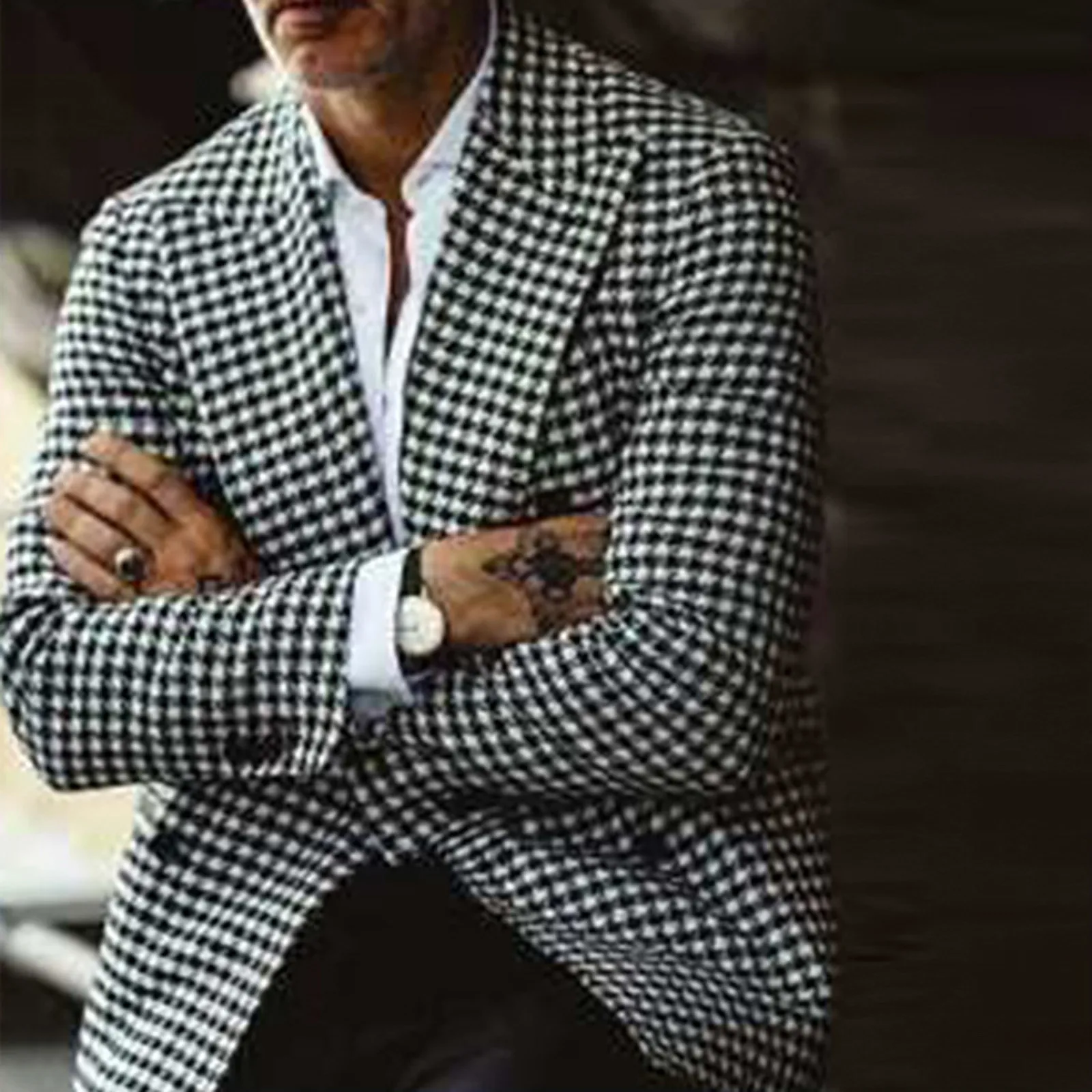 Мужской классический клетчатый пиджак с лацканами, Двубортное деловое пальто с длинными рукавами, Удобный свободный мужской свитер для улицы Харадзюку Изображение 1