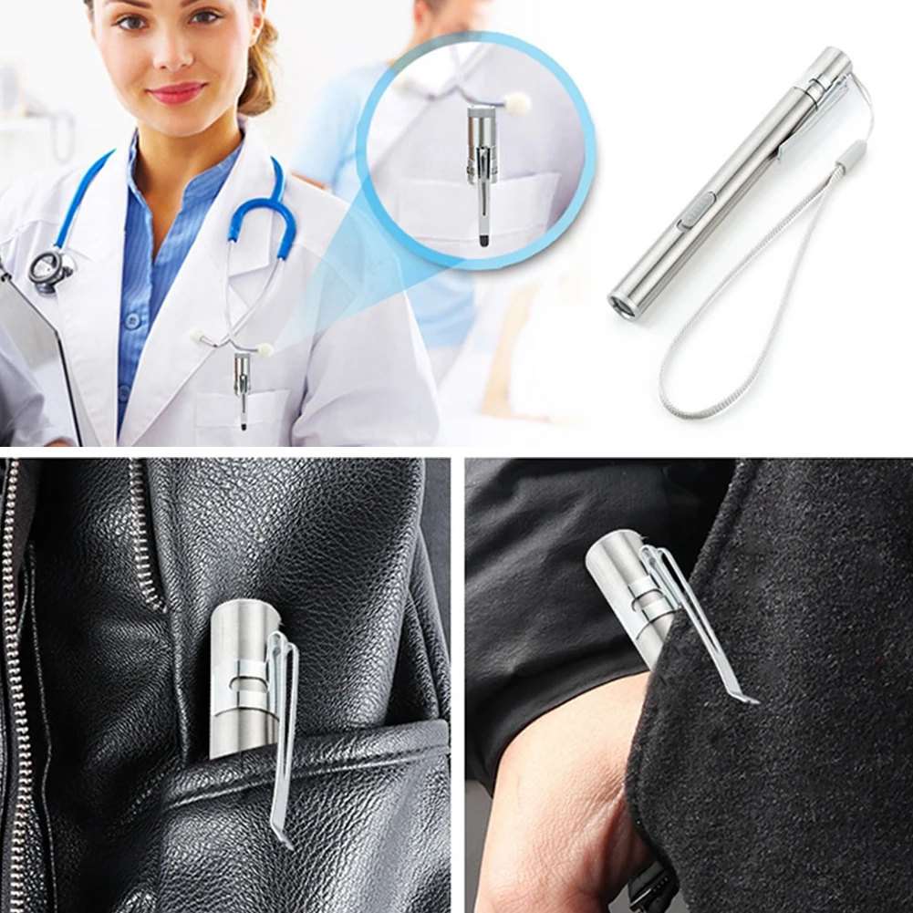 Портативный из нержавеющей стали с мини-USB-аккумулятором, белый + теплый свет, карманный фонарик для медсестер, ручка для кемпинговых врачей Изображение 5