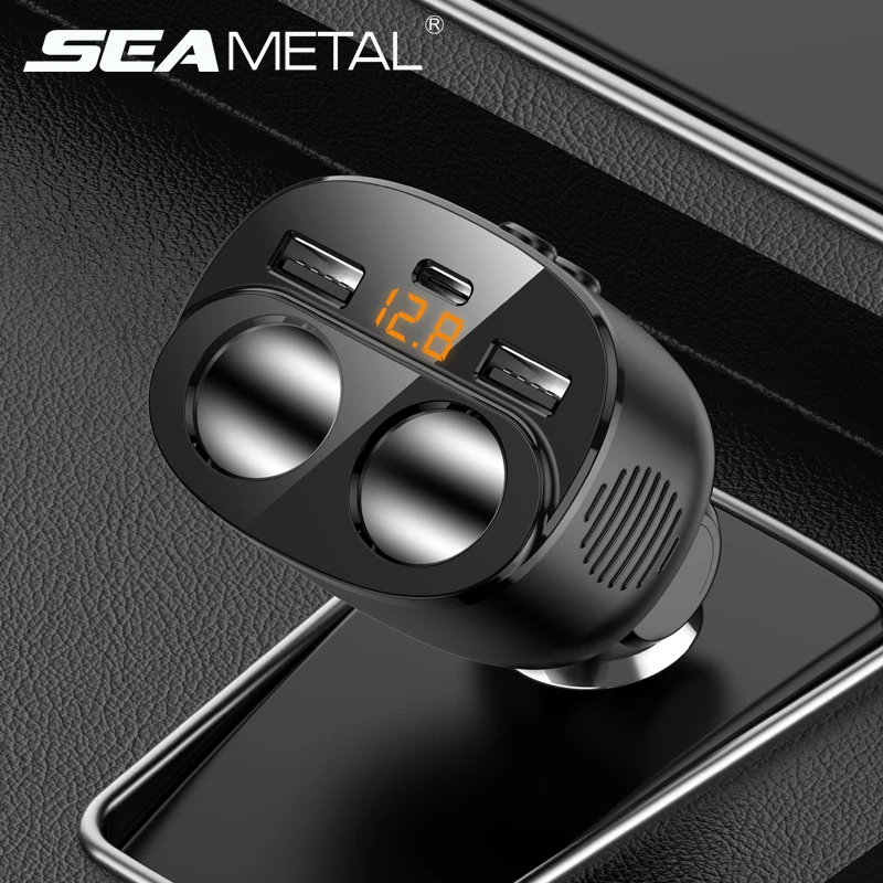 Автомобильное зарядное устройство SEAMETAL 3.1A с двумя USB-портами, 2-портовый ЖК-дисплей, прикуриватель на 12-24 В, Быстрое автомобильное зарядное устройство, адаптер питания для стайлинга автомобилей Изображение 1