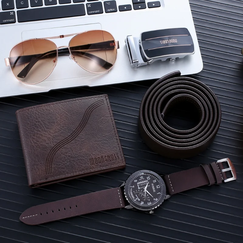Набор роскошных мужских часов - модные и повседневные кварцевые наручные часы с поясом, солнцезащитные очки, кошелек Reloj De Hombre Изображение 1