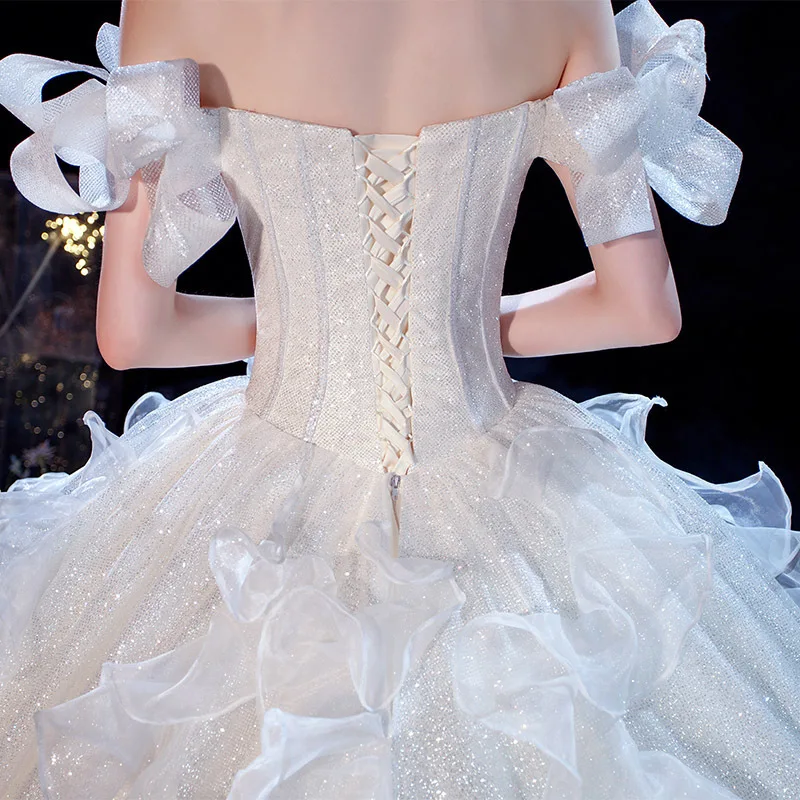 Новое блестящее Роскошное бальное платье, Классические свадебные платья с открытыми плечами, Vestido De Noiva Princesa, Сладкие свадебные платья для невесты Изображение 3