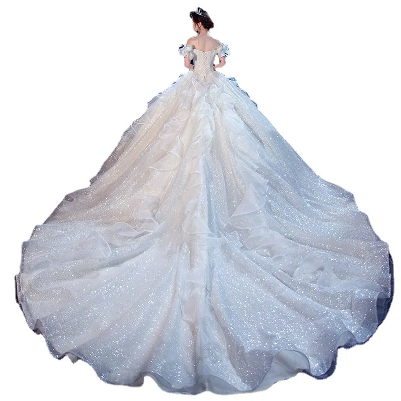 Новое блестящее Роскошное бальное платье, Классические свадебные платья с открытыми плечами, Vestido De Noiva Princesa, Сладкие свадебные платья для невесты Изображение 5