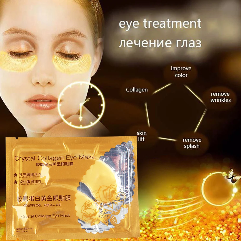 6 г x 10шт Хрустальных коллагеновых золотых масок для глаз Против провисания морщин, увлажняющих питательных веществ, уменьшения темных кругов, лечения мешков под глазами. Изображение 1