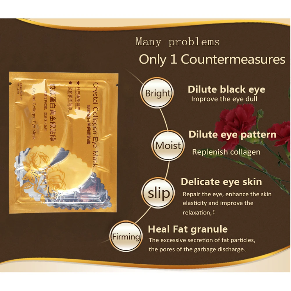 6 г x 10шт Хрустальных коллагеновых золотых масок для глаз Против провисания морщин, увлажняющих питательных веществ, уменьшения темных кругов, лечения мешков под глазами. Изображение 5
