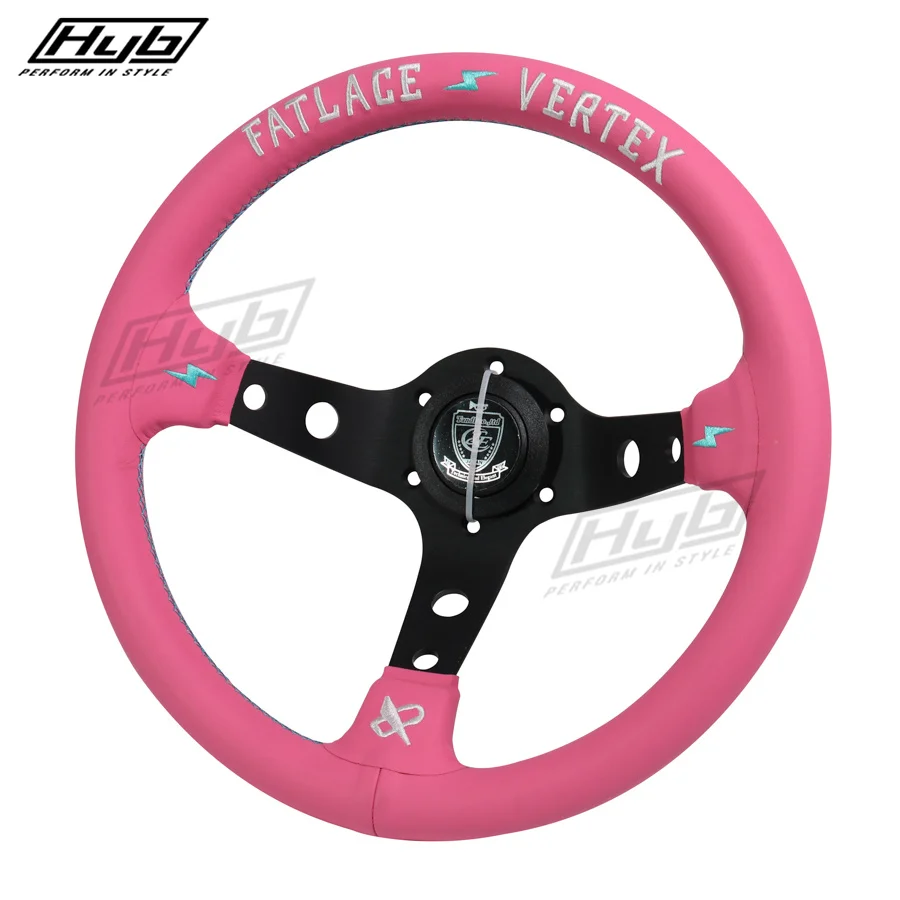 13-дюймовое кожаное розовое рулевое колесо JDM для универсального автомобиля, модифицированное Гоночное игровое рулевое колесо для дрифта Изображение 0