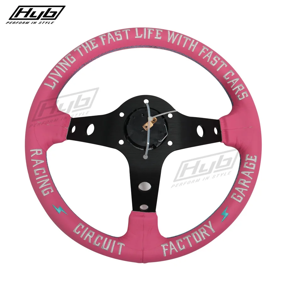 13-дюймовое кожаное розовое рулевое колесо JDM для универсального автомобиля, модифицированное Гоночное игровое рулевое колесо для дрифта Изображение 1