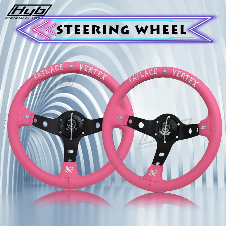 13-дюймовое кожаное розовое рулевое колесо JDM для универсального автомобиля, модифицированное Гоночное игровое рулевое колесо для дрифта Изображение 4
