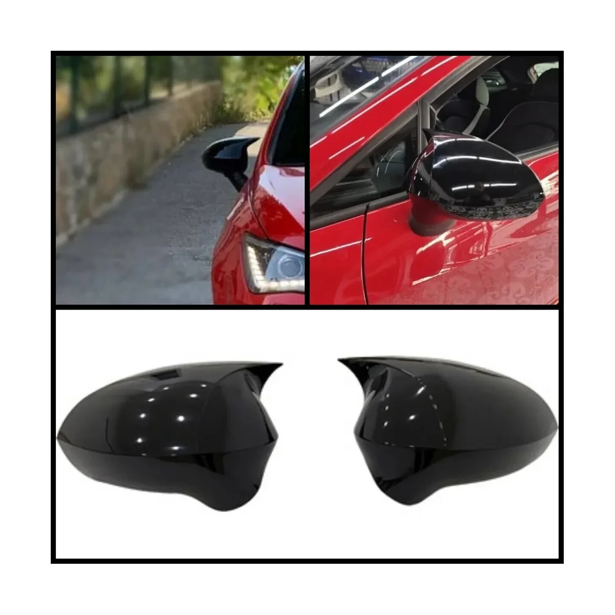 Крышки автомобильных зеркал заднего вида для Seat LEON 1P IBIZA 6J EXEO 3R 2008-2017 Внешняя часть бокового вида сзади (черная) Изображение 1