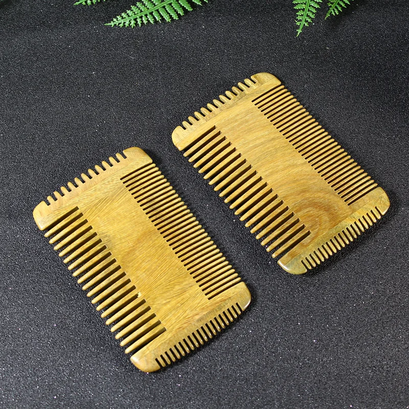Расческа для бороды из зеленого сандалового дерева для мужчин / жесткая щетка для волос с мелкими зубьями Изображение 1