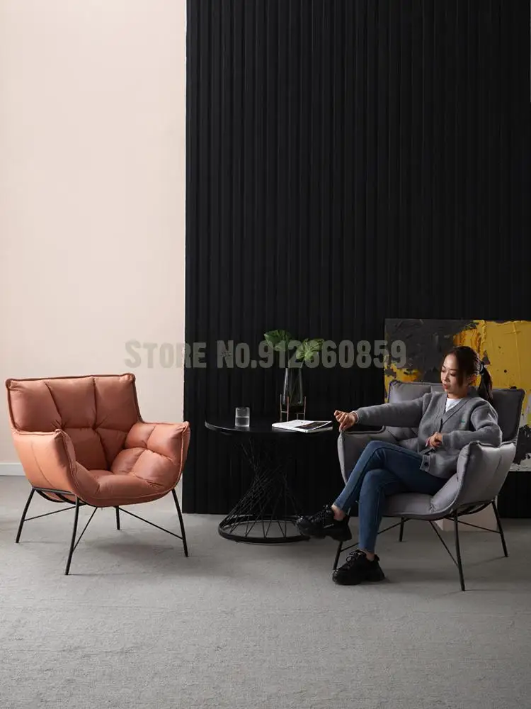 Приемная для отдыха в скандинавском стиле Офисный диван Сетка Красный Балкон для гостиной Одноместный стул для макияжа из железной ткани Lazy Bread Изображение 3