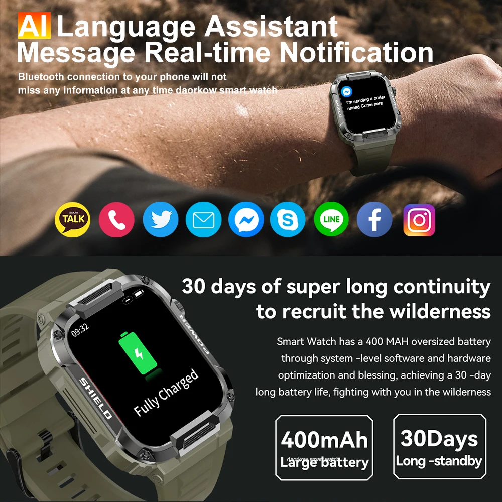 2023 Новые мужские смарт-часы с полным касанием для Android Xiaomi, фитнес-часы с кровяным давлением и кислородом, водонепроницаемые военные смарт-часы 5 Атм Изображение 3
