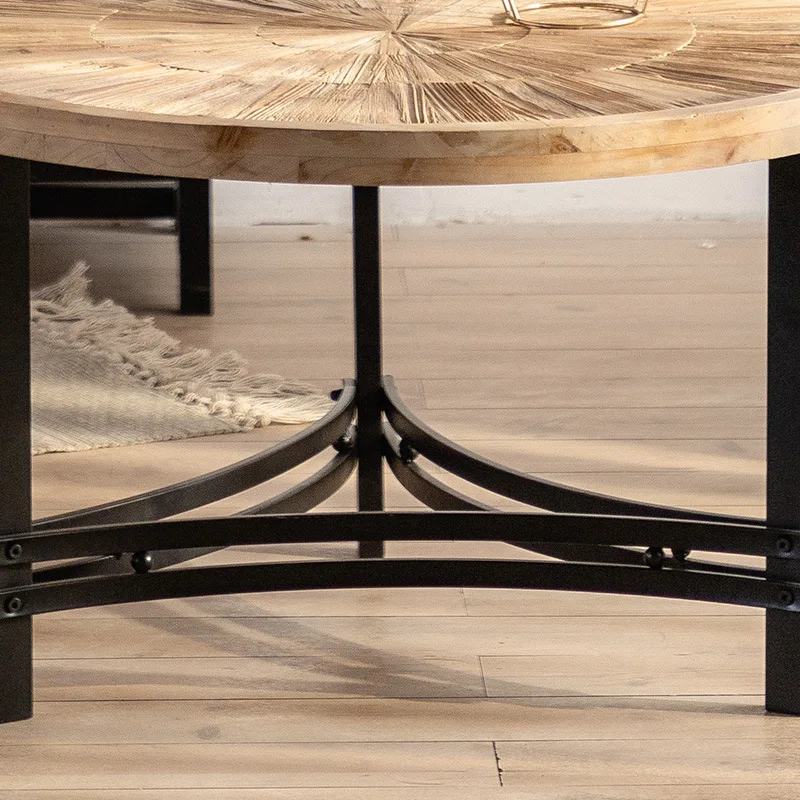 Чайно-журнальный столик из массива дерева в стиле Ретро, Современная минималистичная Железная Круглая Кровать, Приставной столик для гостиной, Креативная мебель, Мини-центральный столик Изображение 1