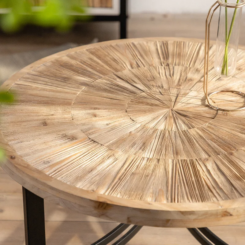 Чайно-журнальный столик из массива дерева в стиле Ретро, Современная минималистичная Железная Круглая Кровать, Приставной столик для гостиной, Креативная мебель, Мини-центральный столик Изображение 2