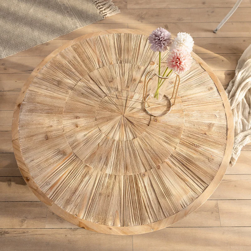Чайно-журнальный столик из массива дерева в стиле Ретро, Современная минималистичная Железная Круглая Кровать, Приставной столик для гостиной, Креативная мебель, Мини-центральный столик Изображение 3