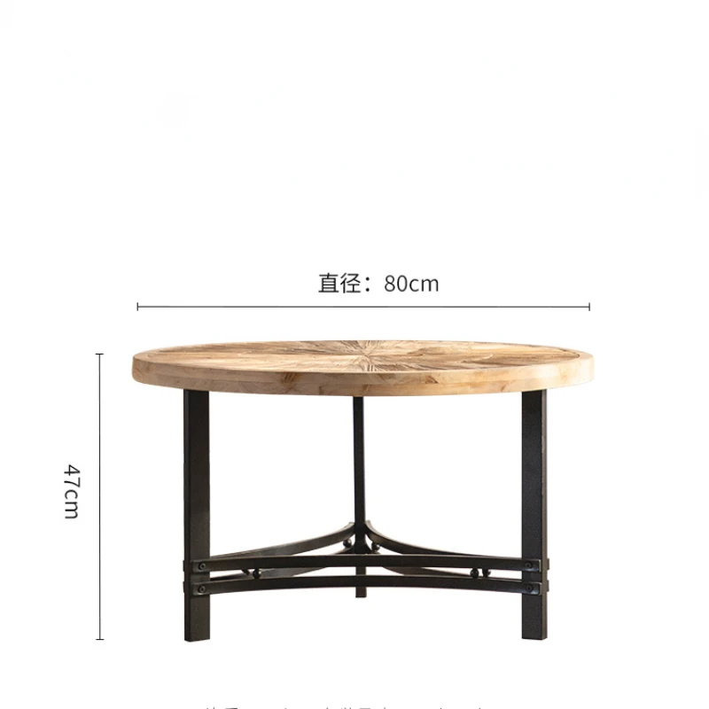 Чайно-журнальный столик из массива дерева в стиле Ретро, Современная минималистичная Железная Круглая Кровать, Приставной столик для гостиной, Креативная мебель, Мини-центральный столик Изображение 4
