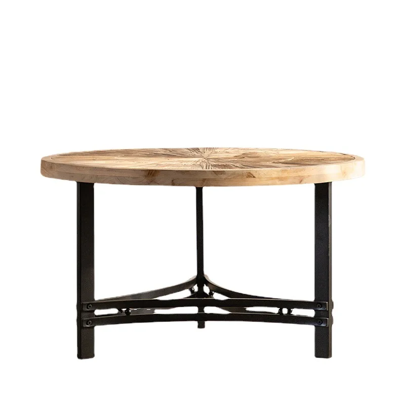 Чайно-журнальный столик из массива дерева в стиле Ретро, Современная минималистичная Железная Круглая Кровать, Приставной столик для гостиной, Креативная мебель, Мини-центральный столик Изображение 5