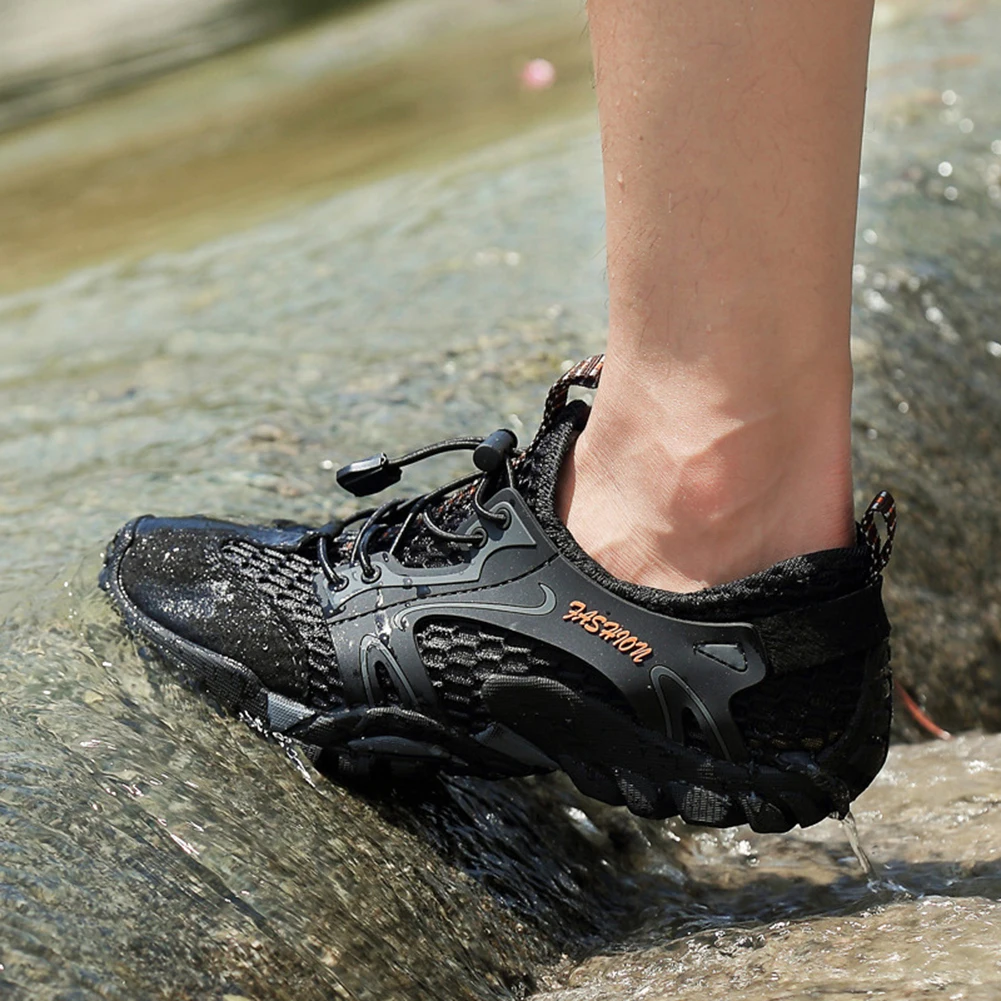 Мужская обувь без шнуровки для плавания по реке; Мягкая резиновая обувь для водных прогулок босиком; Нескользящие дышащие эластичные шнурки, удобные для пеших прогулок на свежем воздухе. Изображение 1
