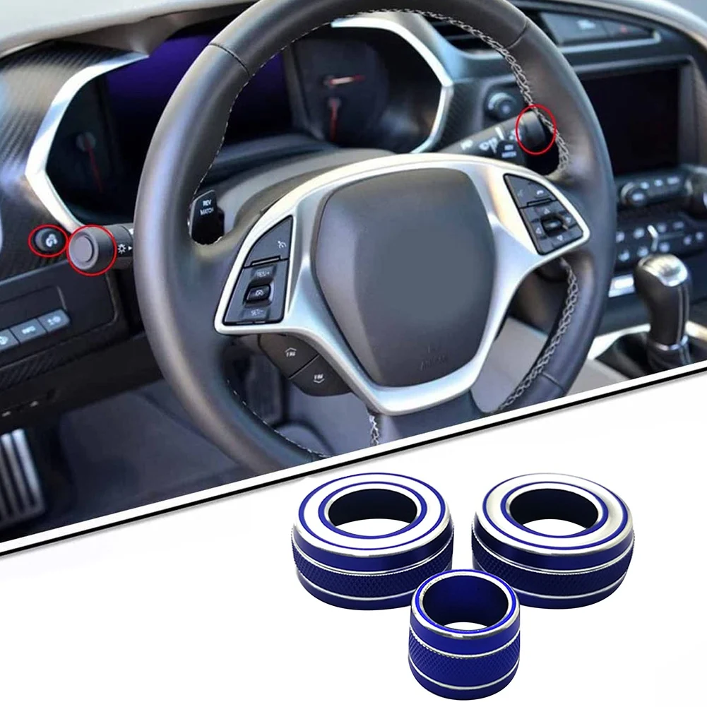 Кольцо для украшения стержня автомобильного циферблата для 2014-2019 Chevy C7 Corvette С алюминиевой отделкой, Аксессуары для интерьера, 3 шт., синий Изображение 1
