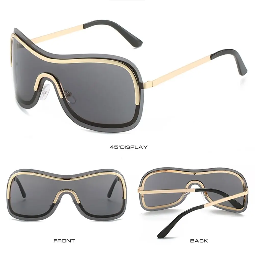 Женские солнцезащитные очки Y2k One Piece без оправы из сплава, новые модные винтажные солнцезащитные очки с градиентом коричневого серебра, женские солнцезащитные очки больших оттенков Изображение 3