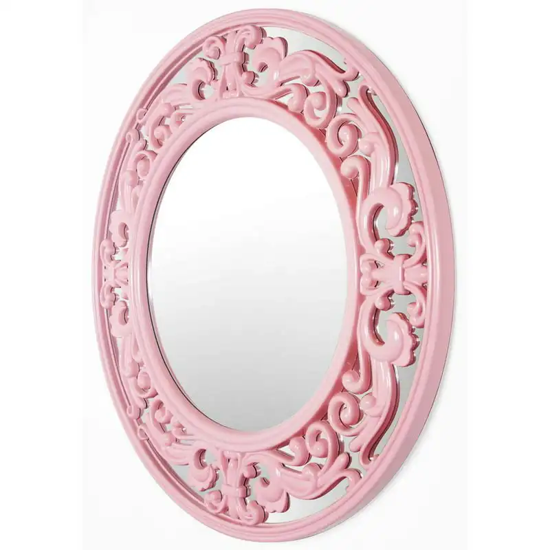 Розовое круглое переходное 23,5-дюймовое настенное зеркало Изображение 2