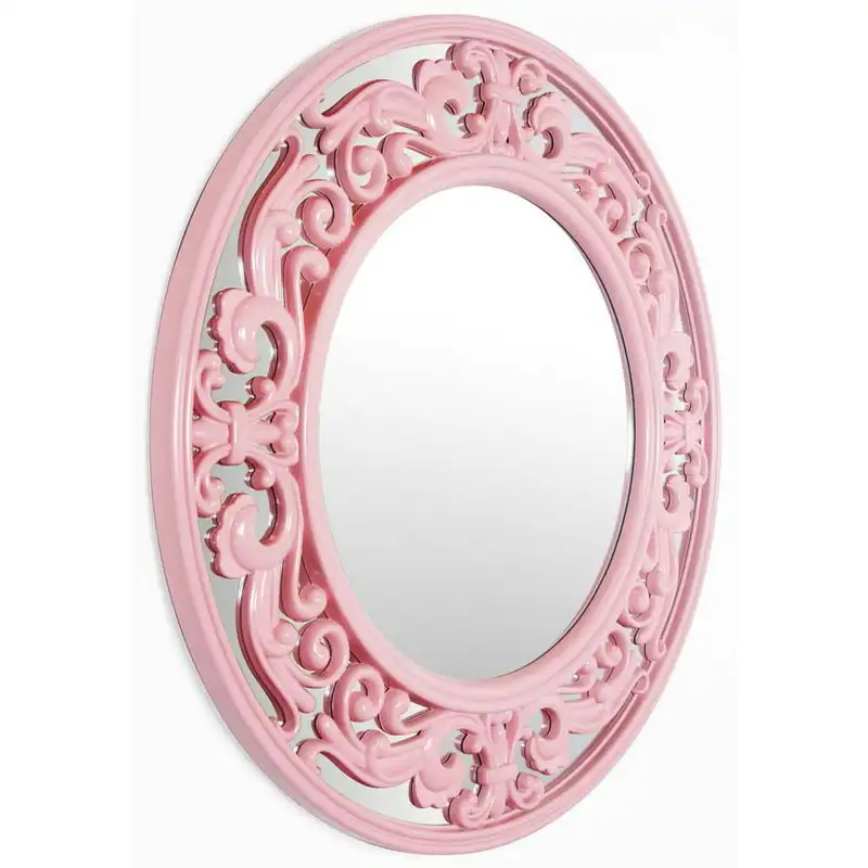 Розовое круглое переходное 23,5-дюймовое настенное зеркало Изображение 3