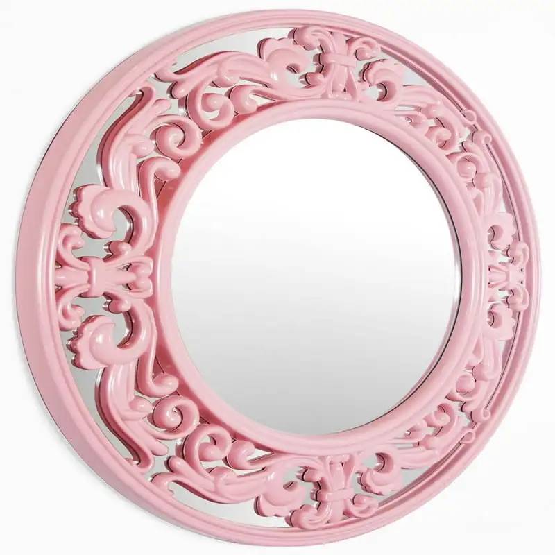 Розовое круглое переходное 23,5-дюймовое настенное зеркало Изображение 5